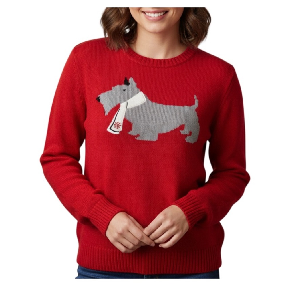 KIM ROGERS Adorable Red Christmas Sweater GRAY SCOTTISH TERRIER Scottie Dog XL